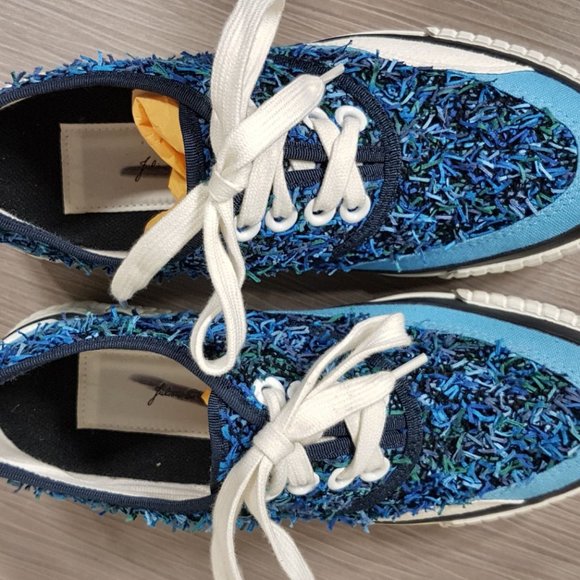 Julien David Platform Sneaker Blue & Teal Textile Womens Size 6 & 10 - Picture 5 of 6